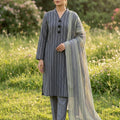 lawn 3 piece suit in gray with black stripes