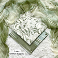 Green shiffon dupatta with floral patterns on a lawn 3 piece suit