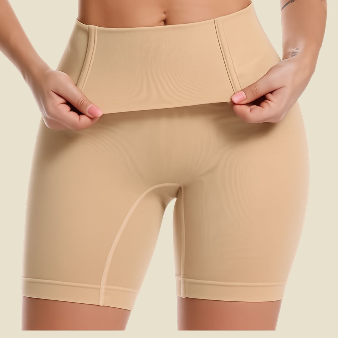 Beige shapewear shorts front view