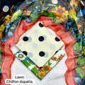 lawn 3 piece suit in offwhite and Colorful floral and polka dot dupatta 