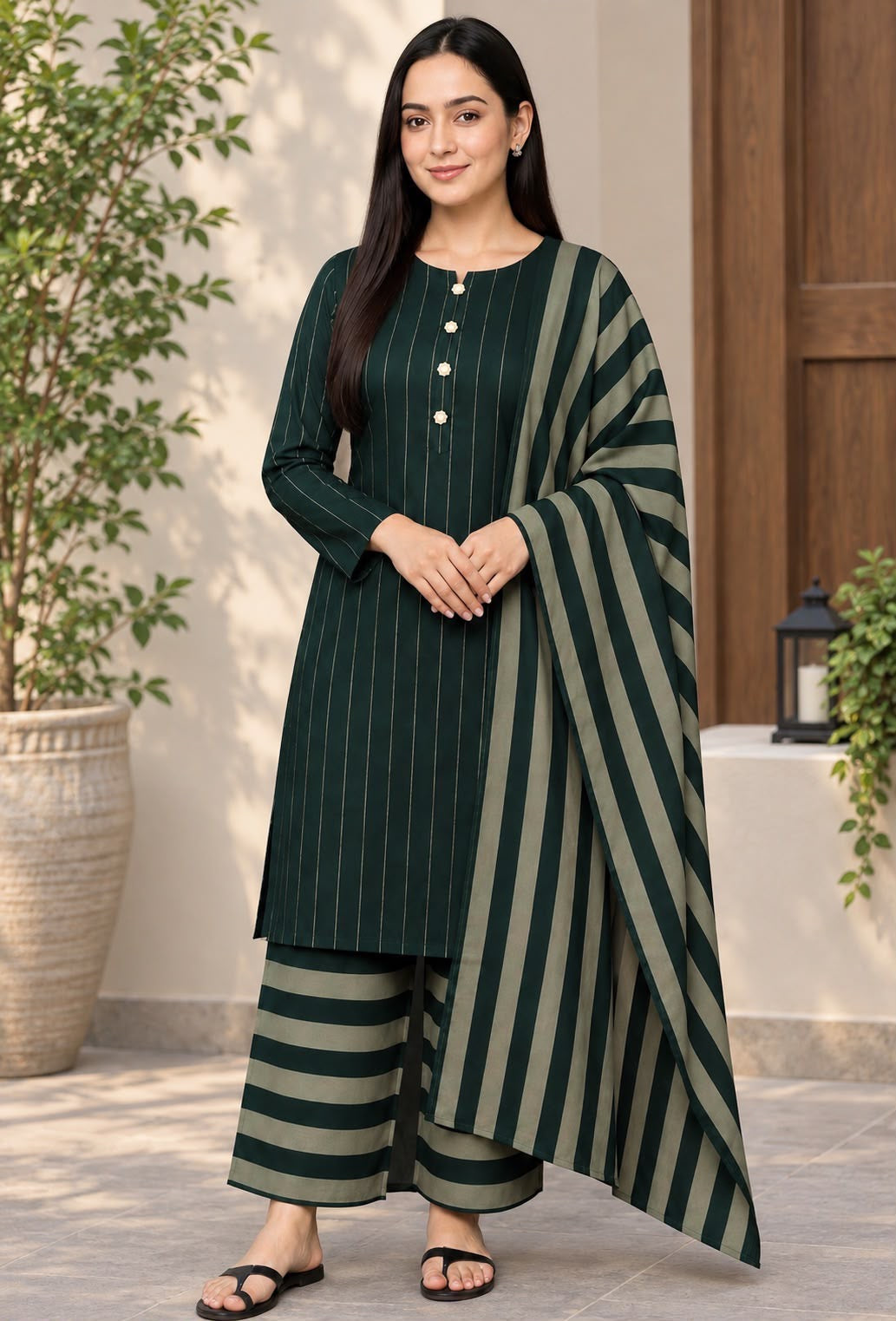 3pc Multani Susi Suit (Green Golden)