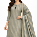 lawn 3 piece suit in grey with offwhite stripes