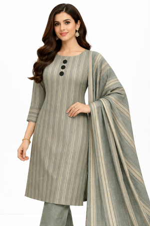 lawn 3 piece suit in grey with offwhite stripes
