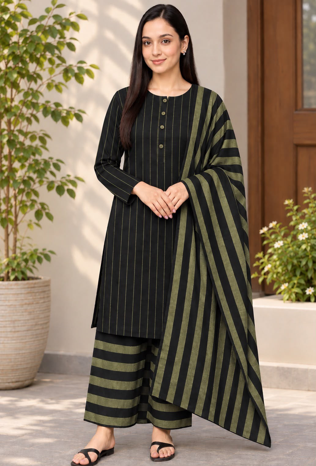 3pc Multani Susi Suit (Black Golden)