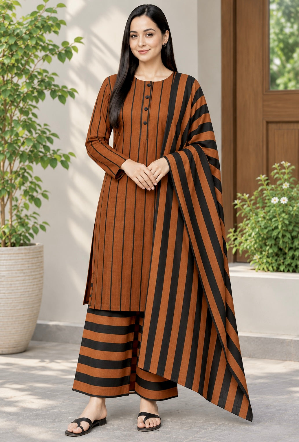 3pc Multani Susi Suit (Black Orange)
