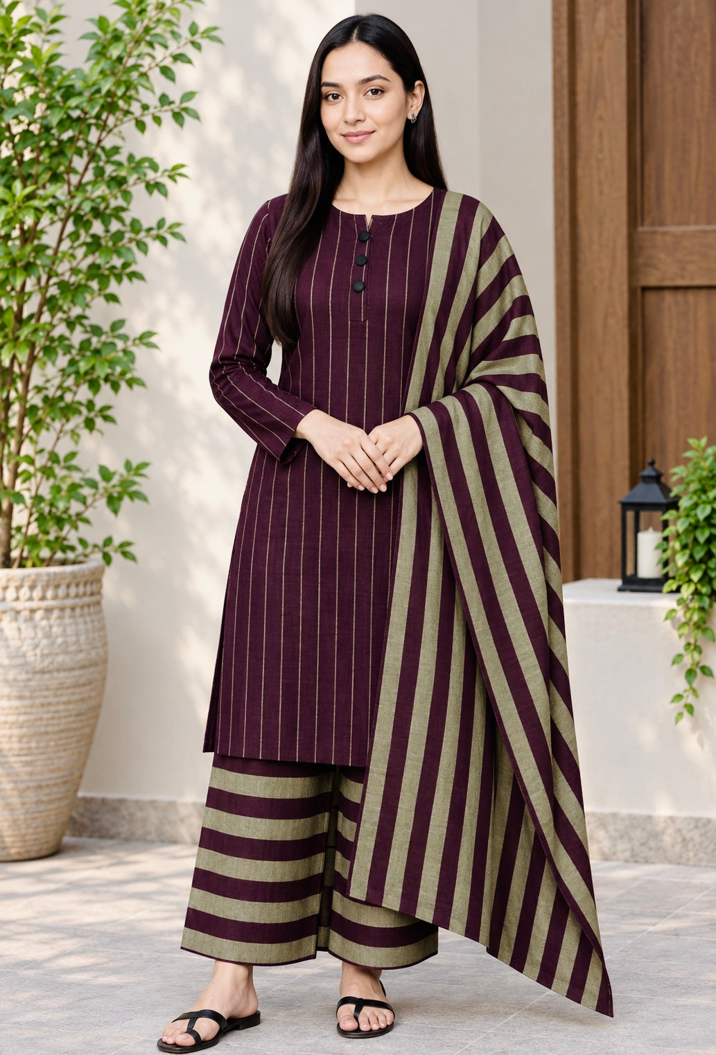 3pc Multani Susi Suit (Mehroon)