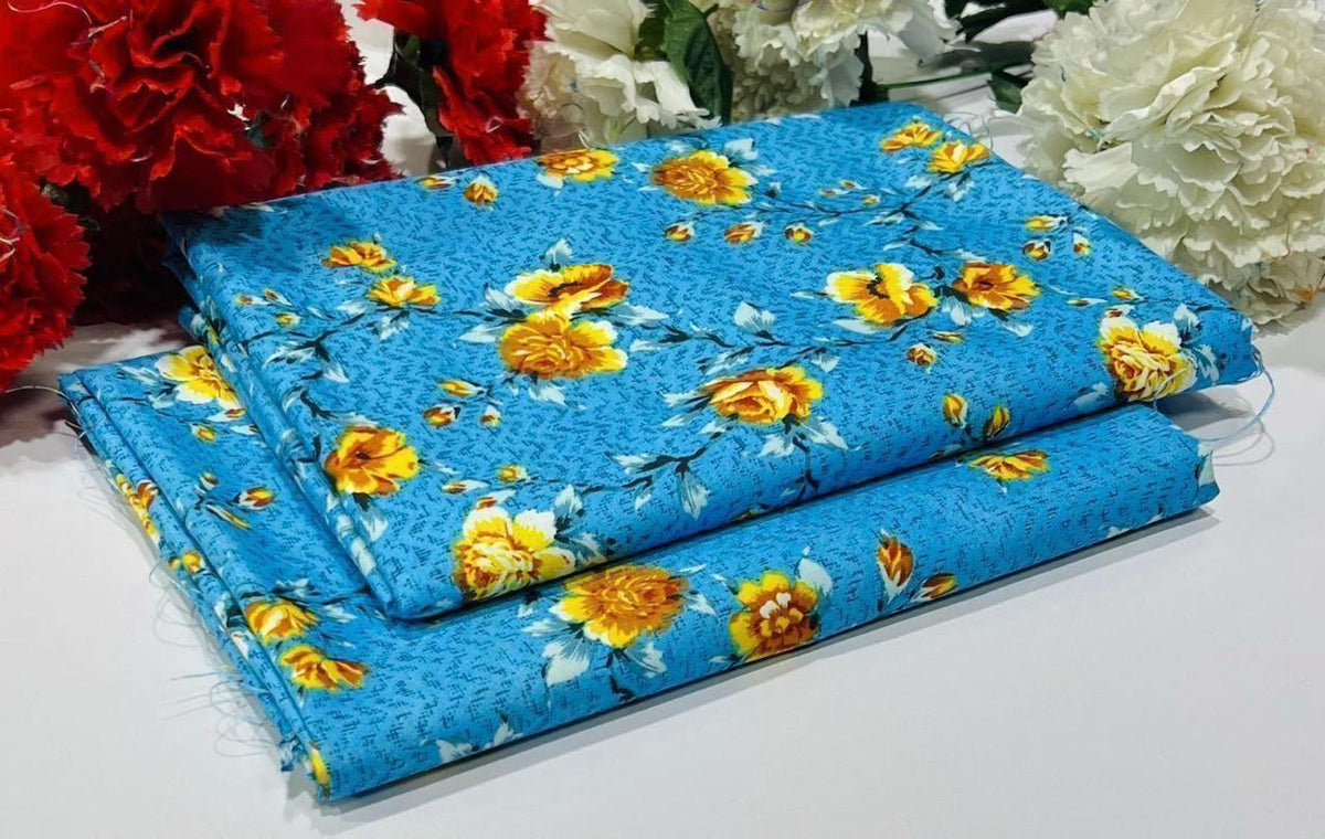 2 piece suit in Blue with yellow floral pattern