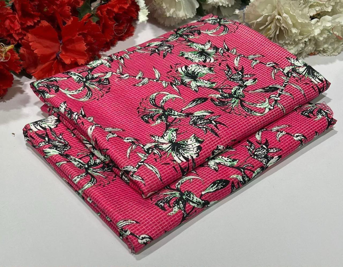 2 piece suit in Pink with black floral pattern