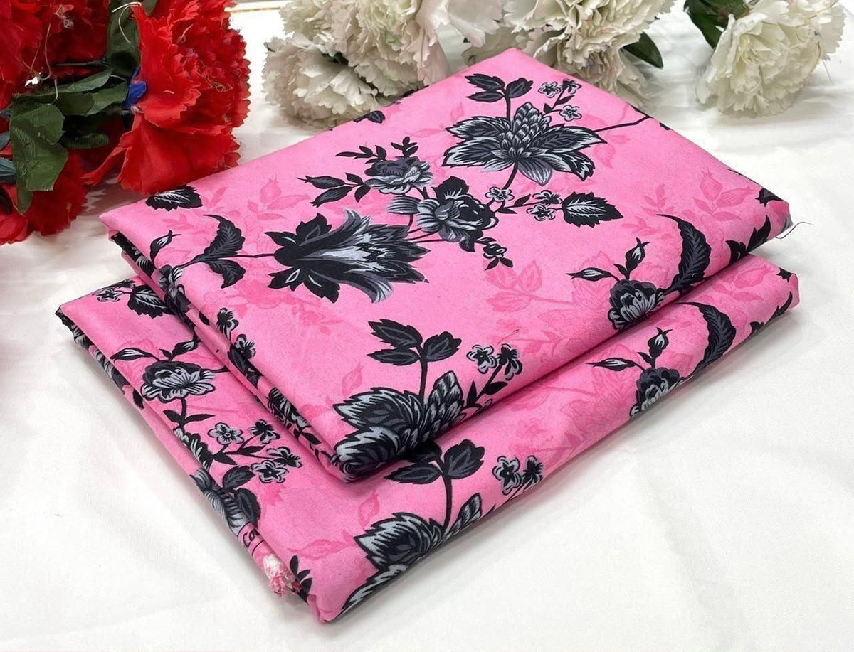 2 piece suit in Pink with black floral pattern