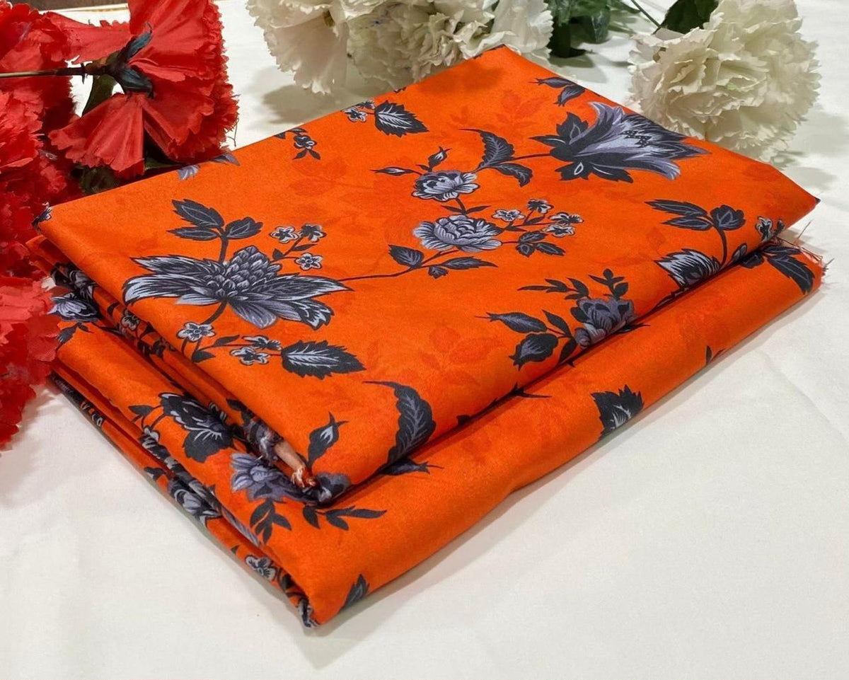 2 piece suit in Orange  with black floral pattern
