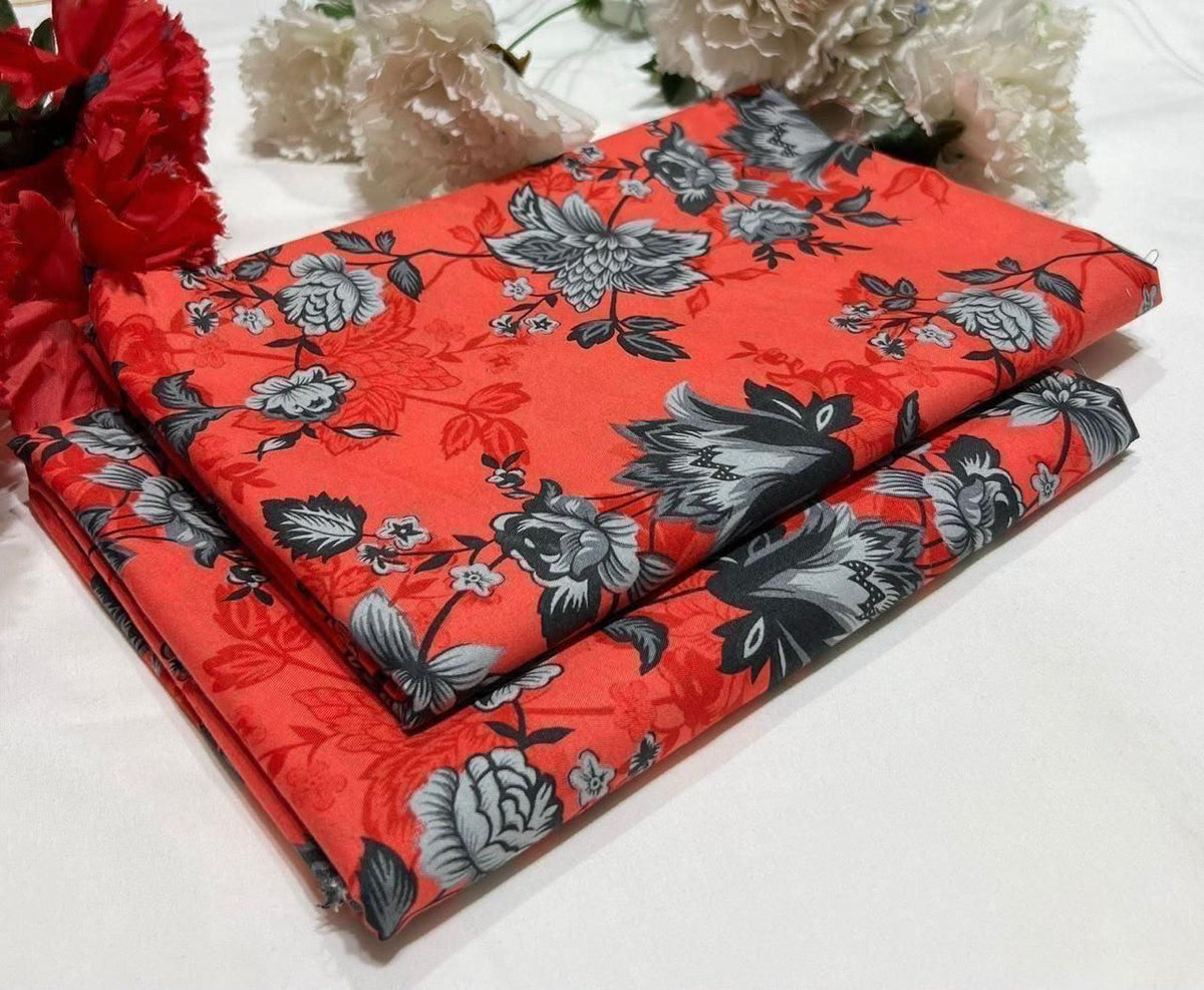 2 piece suit in Red with black floral pattern