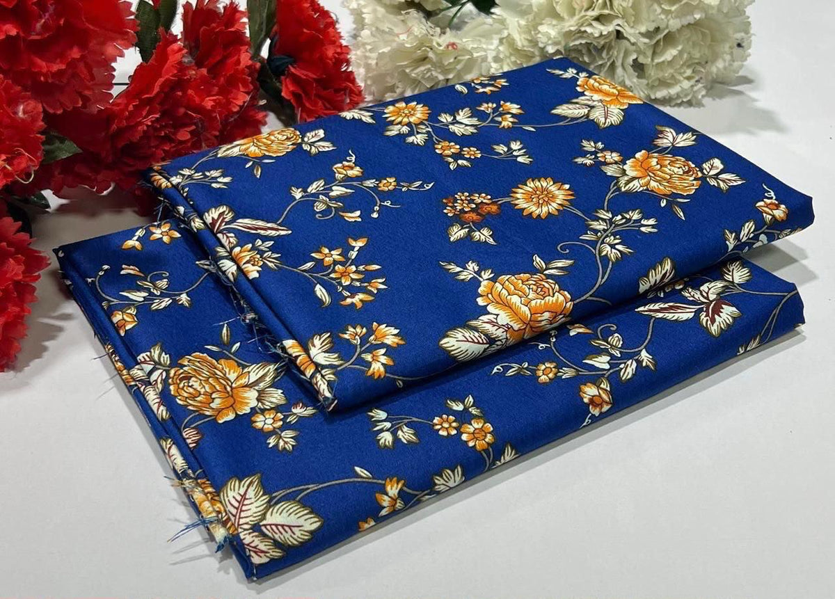 2 piece suit in Blue with red and white flowers
