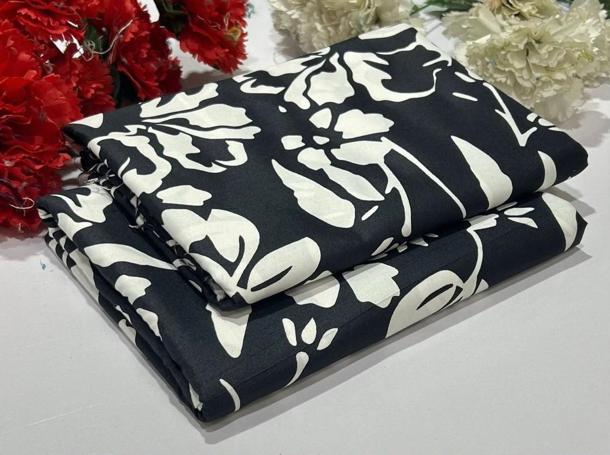 2 piece suit in Black  with white floral pattern