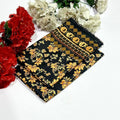 Ladies 2 piece summer cotton suit in Black with gold floral patterns 