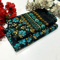 Ladies 2 piece suit in black  with floral and geometric patterns