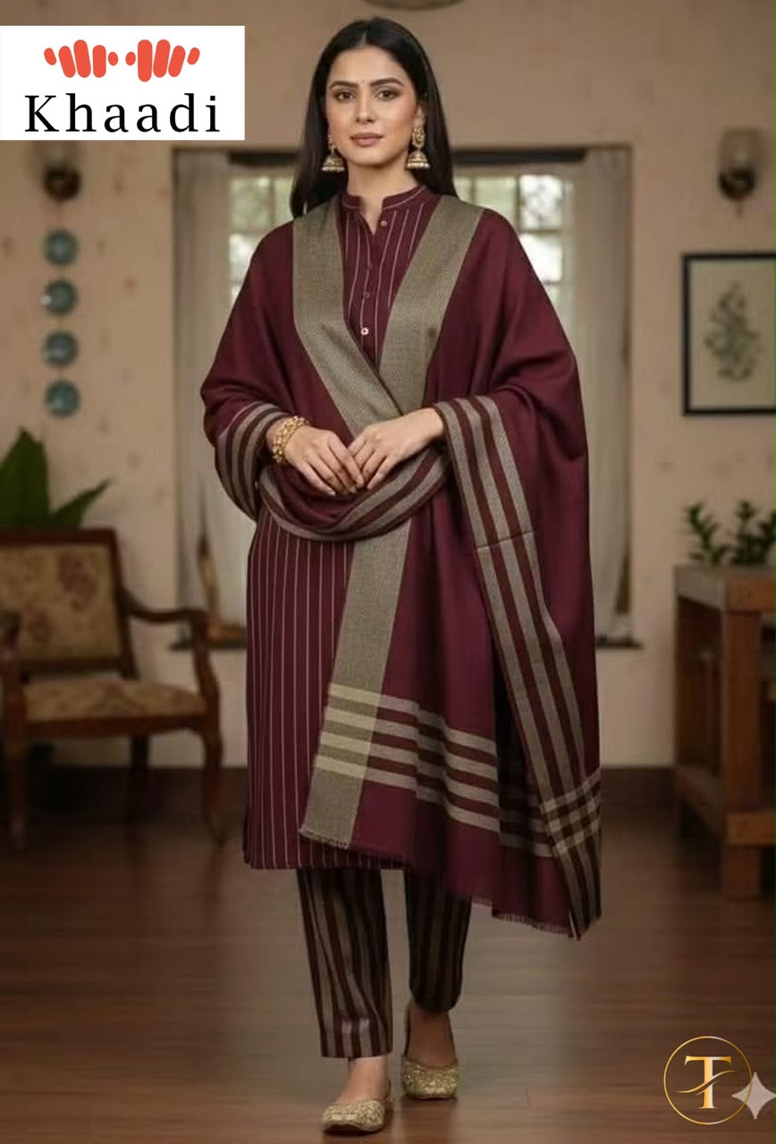 3pc Multani Susi Khaadi (Mehroon)